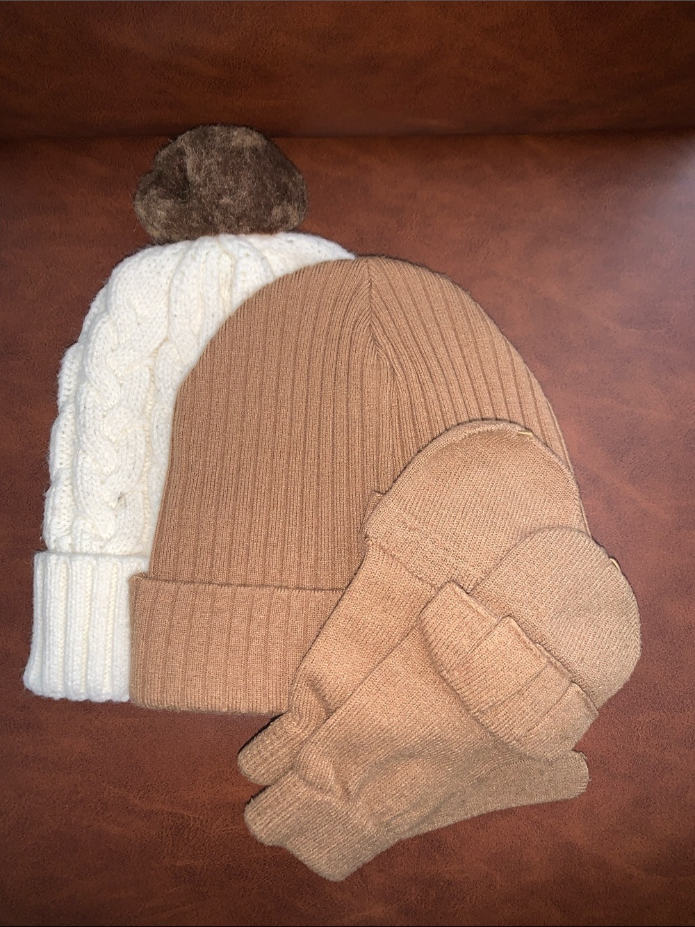 Cozy Tan Beanie and Mittens Set